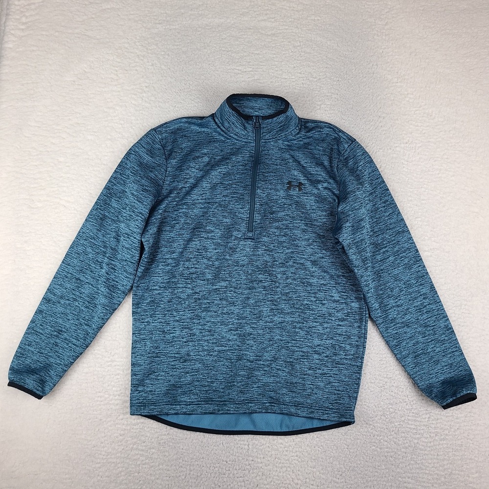 Under Armour Sweater Men Medium Teal Blue Heathered Loose Fleece Sweatshirt Golf